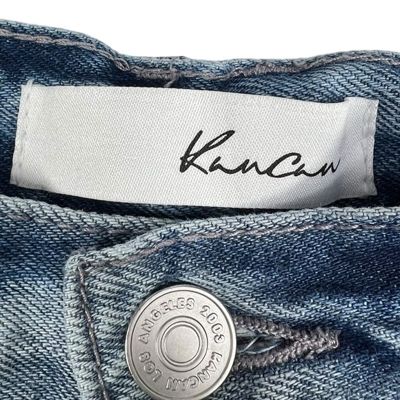 KANCAN  11/29 90's flare distressed acid washed button fly Jeans Long inseam - Picture 4 of 7